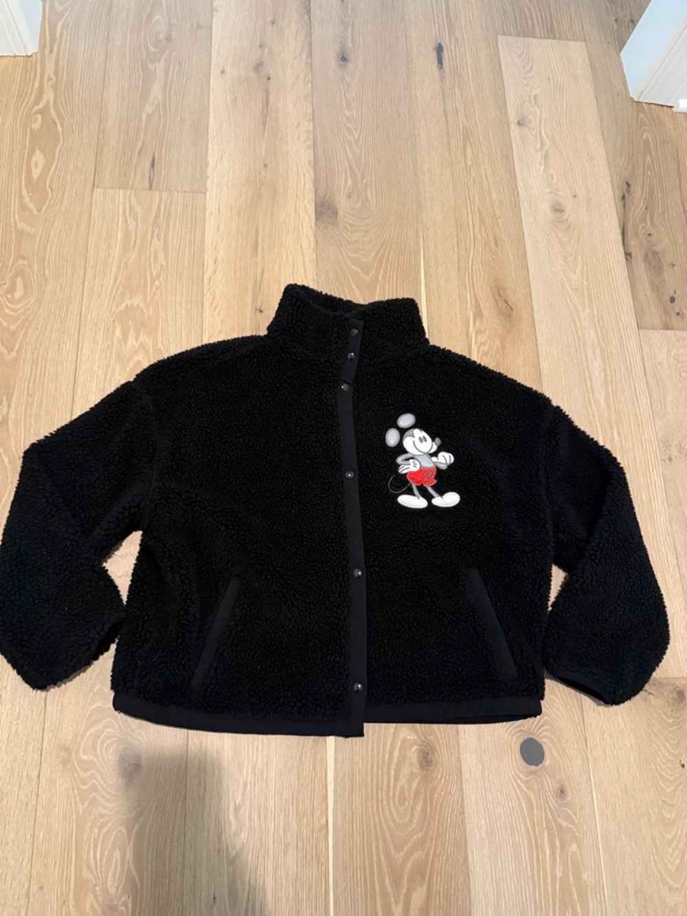 Disney Black Teddy Sherpa Jacket with Mickey Patch